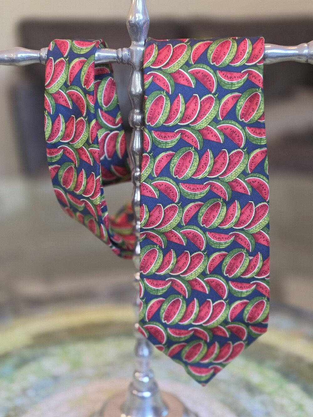 Rare Gucci Watermelon Print Silk Tie 🍉 Navy Blue Made in Italy HTF Collector 🍉